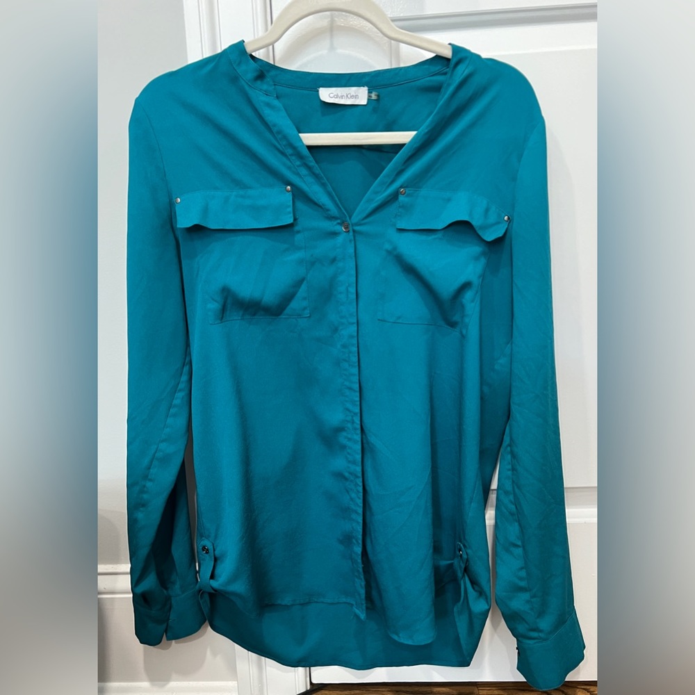 Calvin Klein Button Down Front Pocket Blouse